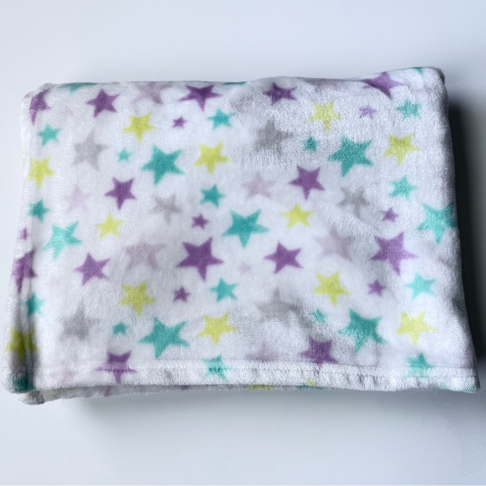 Little Miracles Teal Yellow Purple Stars Baby Blanket Plush Costco